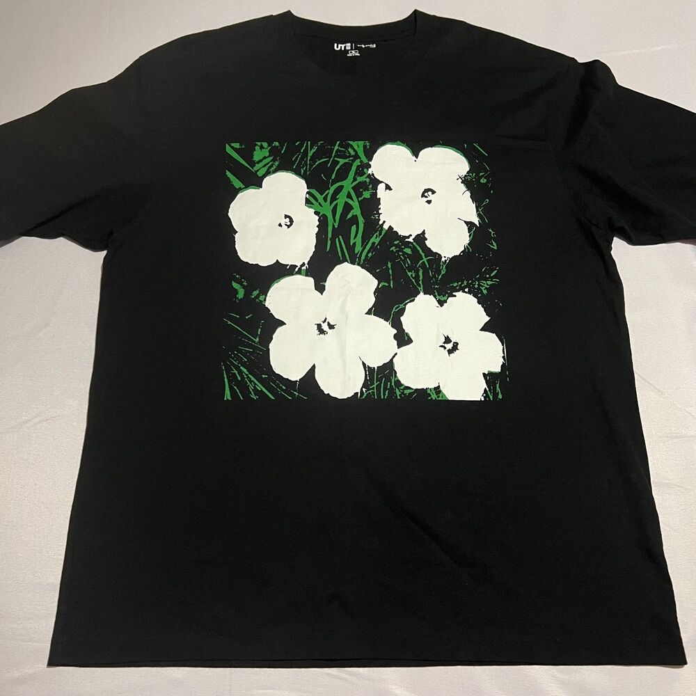 UNIQLO Andy Warhol Flowers Pop Art Graphic T-Shirt Black Men's Size XL